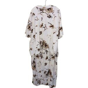 Womens Linen Blend Skirt and Top Set Plus Size 5X Cream Brown Floral